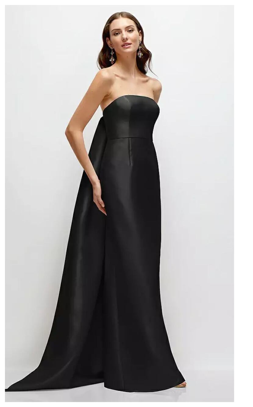 NEW Alfred Sung Strapless Satin Column Dress with Removeable Train Black Size 2